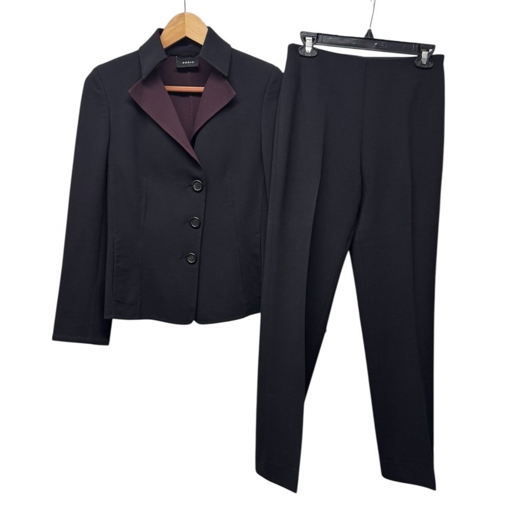 Akris Black Suit with Burgundy Accents Size 6